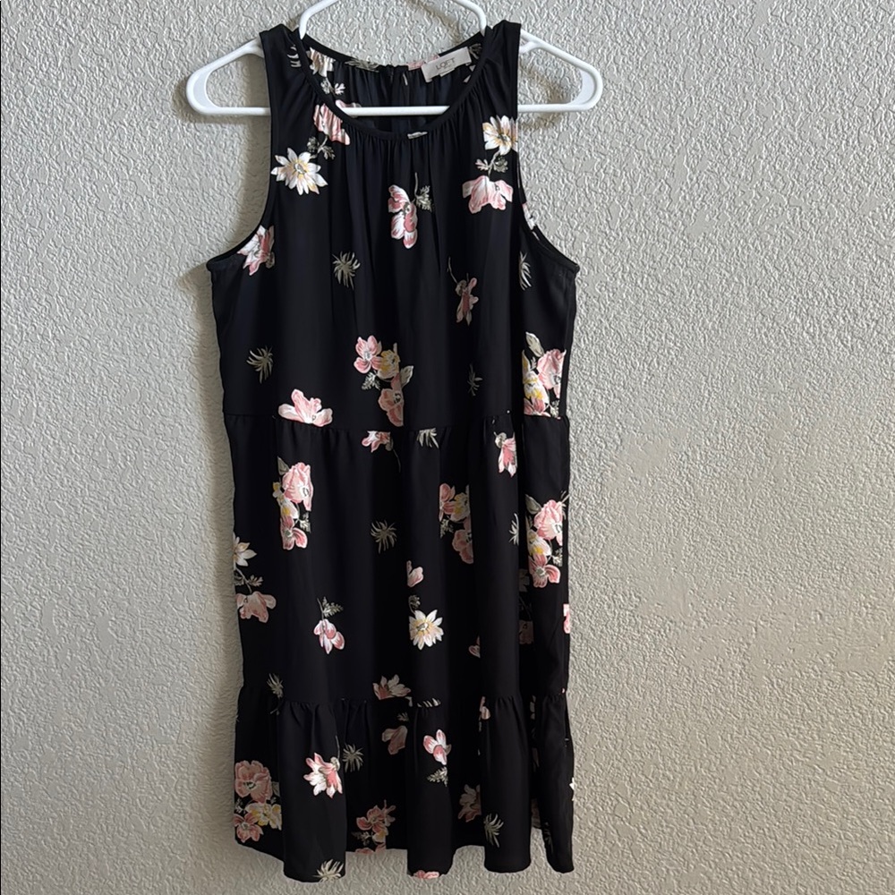 LOFT Black Dress with Floral Accents